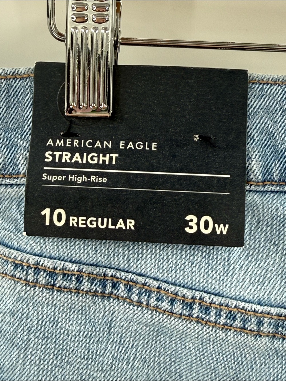 NWT American Eagle Super High Rise Straight Leg Jeans Stretch Light Wash 10 / 30 - Picture 11 of 13